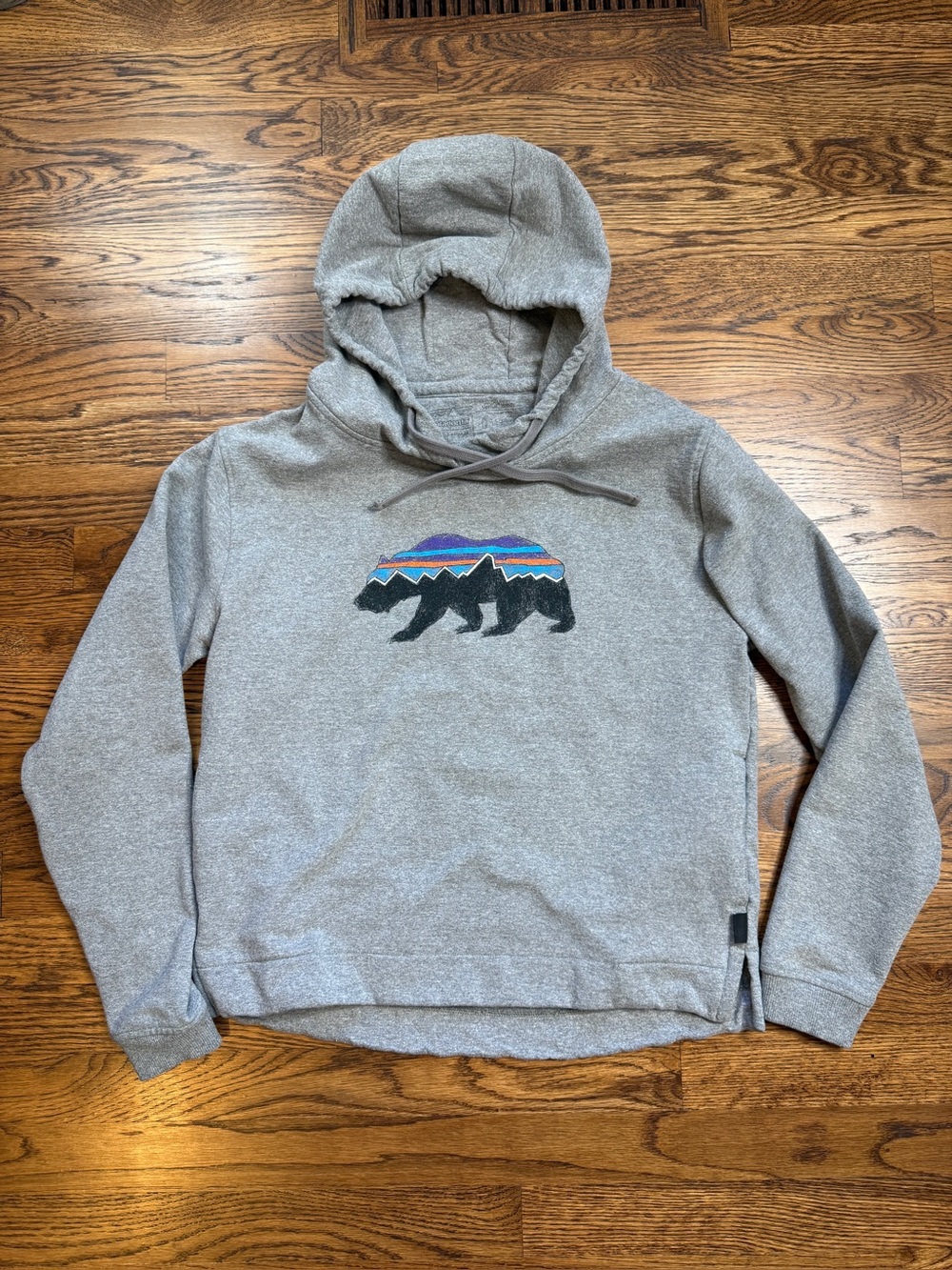 Patagonia Women’s Fitz Roy Bear Uprisal  Gray Hoodie Multicolor Bear Graphic M